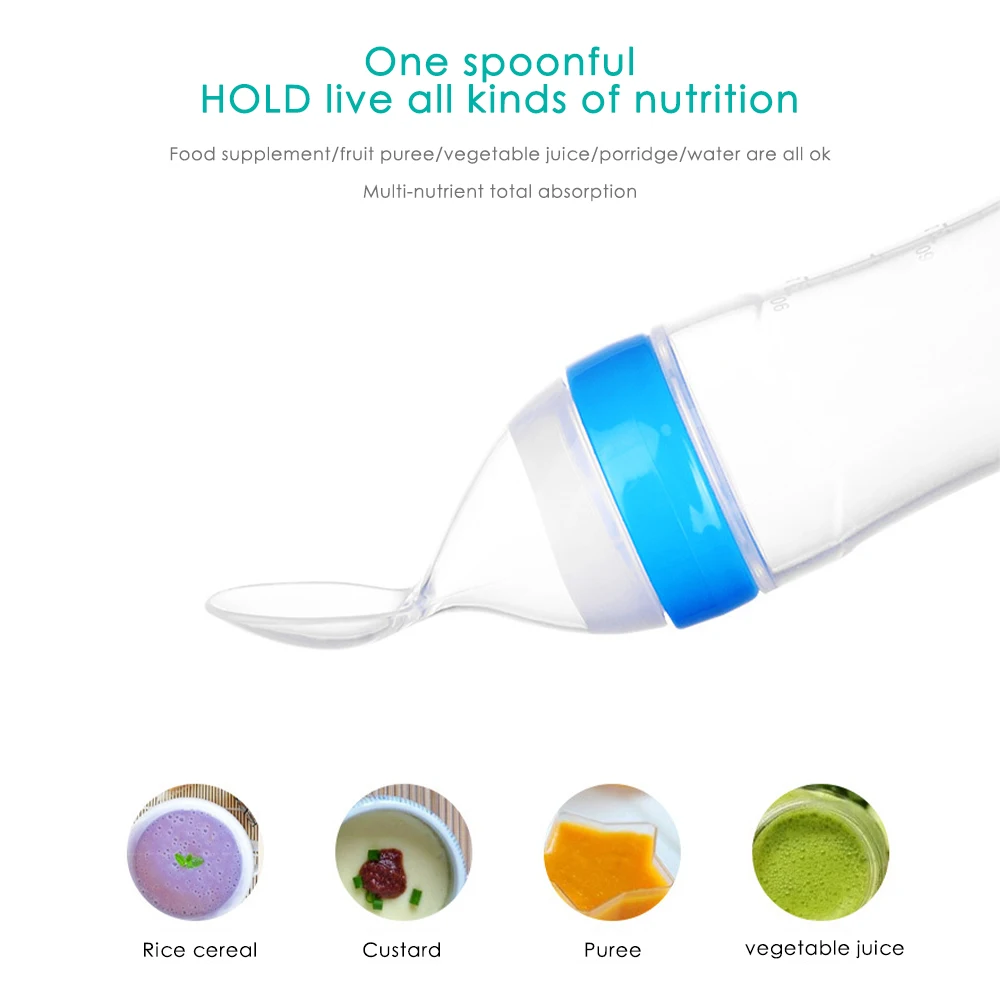 
Eco friendly Silicone Baby Squeeze Feeding Bottle with Spoon 