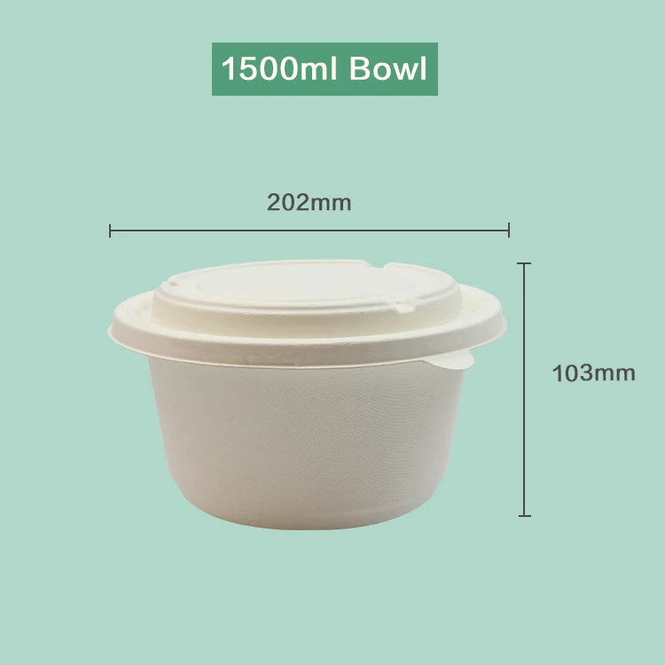 
White Square Sugarcane Bagasse Craft Disposable Kraft Rice Salad Soup Biodegradable Compostable Paper Bowl 