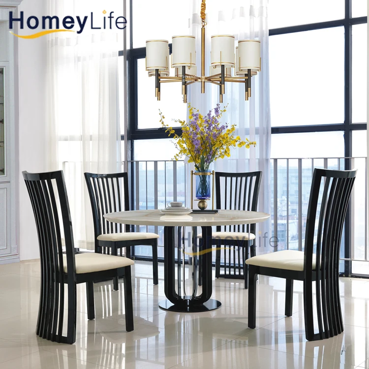 Luxury dining table set modern artificial round marble dining table  4 6 seater