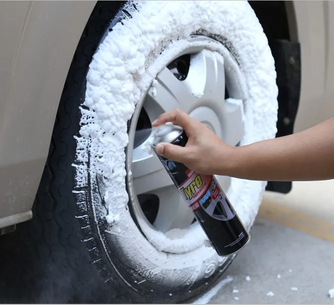 car automobile car care product aerosol tire shine and tire polish and tire foam cleaner spray