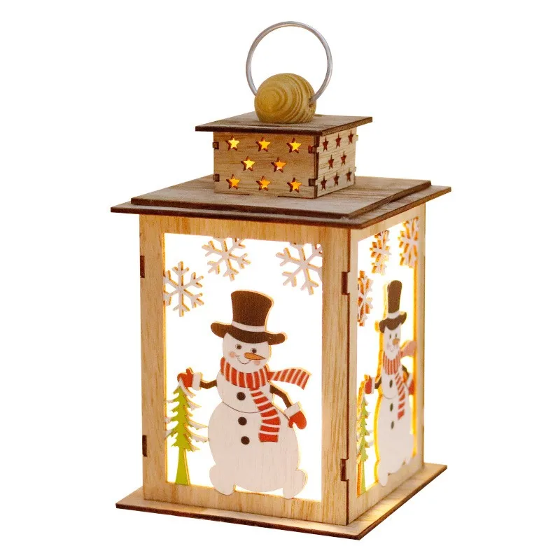 New Design Christmas DIY Wooden Toys lantern  Hanging LED candle lantern for Christmas Ornament