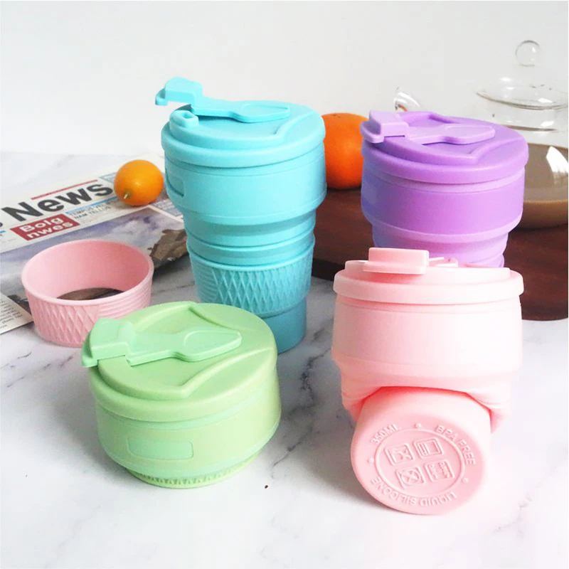 Hot Sale 2023 Travel 350ml Foldable Silicone Cup Reusable Heat-resistant Collapsible Silicone Folding Cup
