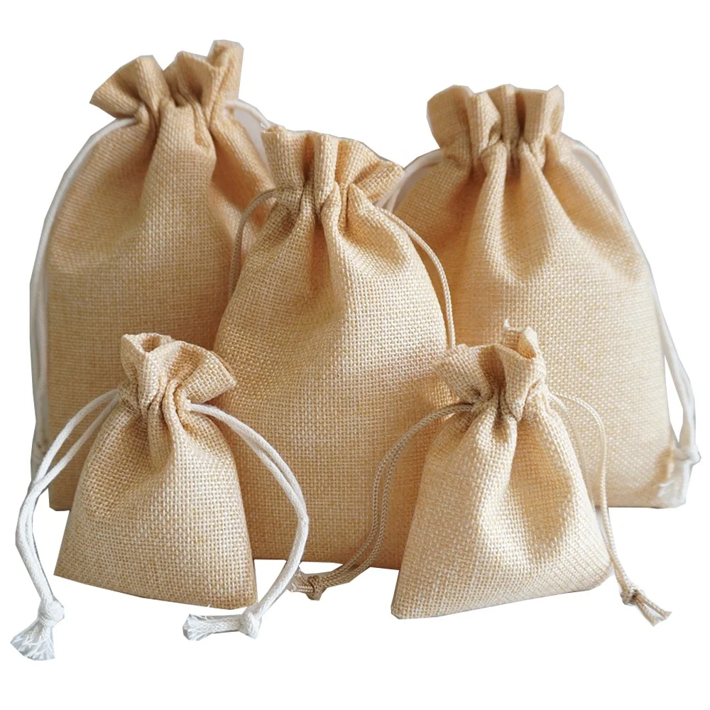 Eco Friendly Promotional Custom Wedding Party Burlap Drawstring Coffee Pouch Hessian Sack Small Linen Jute Gift Bag