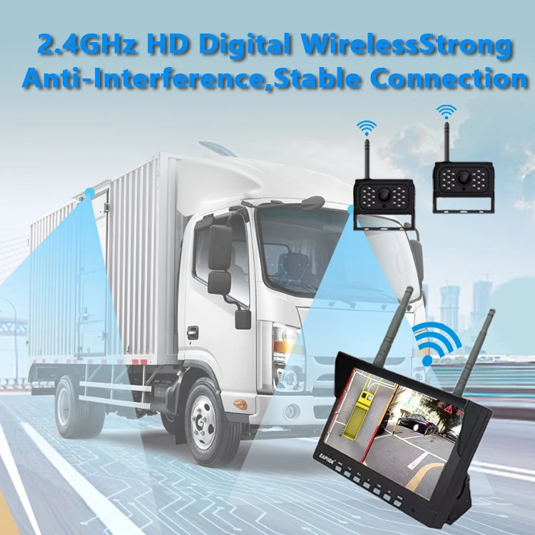 Factory Directly Selling Wireless 7 inch Reverse Backup Lcd monitor And Camera 4 Channel Truck Camera for Car Truck