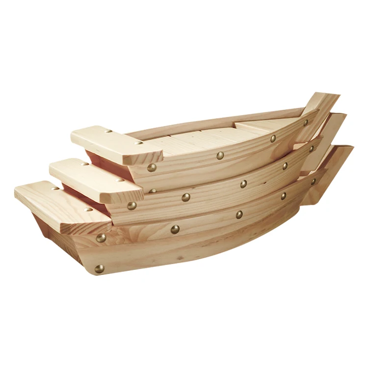 High quality Pine creative tableware Japanese Sushi Restaurant Cheap Simple Wooden Bamboo Sushi Boat Display Tray