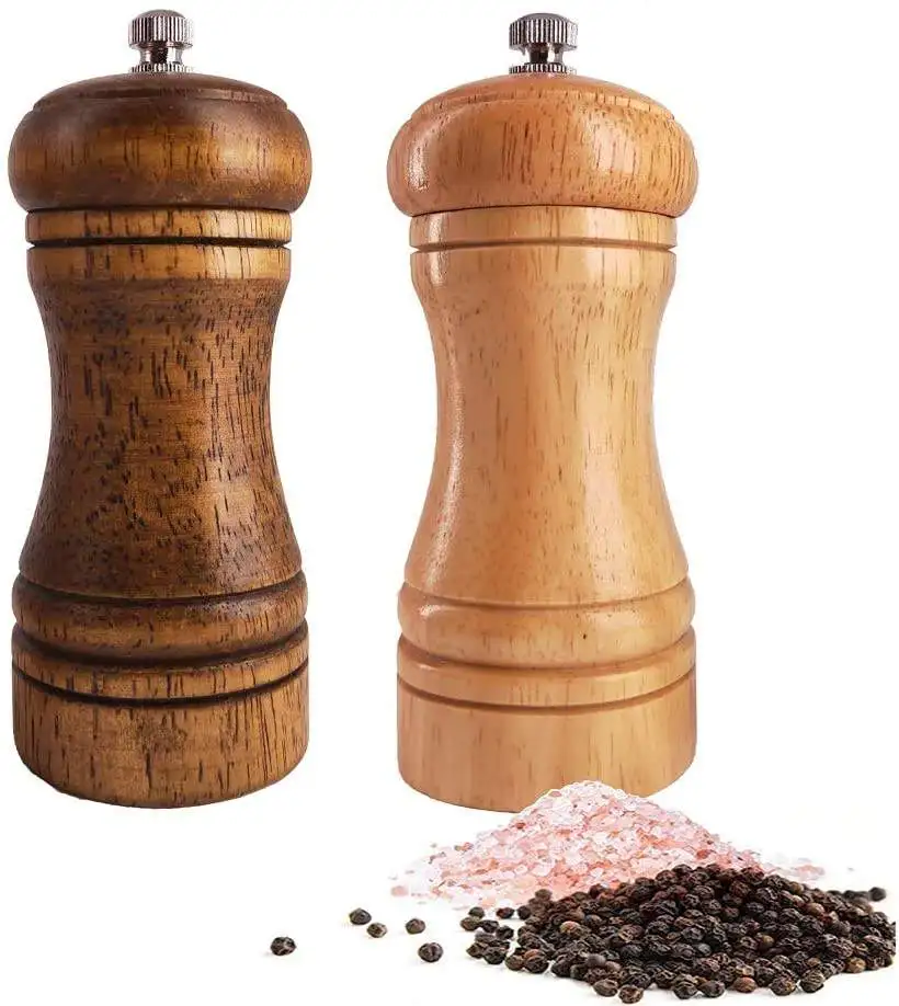 Black Salt And Pepper Grinder Holder Manual Wood Pepper Mills Shakers Salt and Pepper Grinders Set For Kitchen