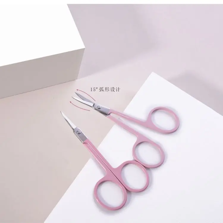 
Premium Quality Stainless Steel Mini Curved Blade Pink Eyelash Scissors Private Lable Black Eyebrow Scissor with Custom Logo 