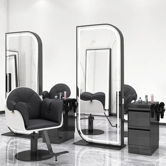 Vancaff barber station big mirrors double sided beauty salon led barber salon mirror salon