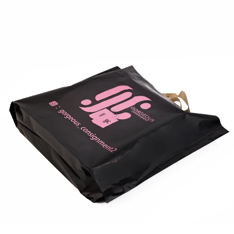 Wholesale recyclable retail reusable plastic bag black plastic poly tote carrier shopping bags with soft loop handles