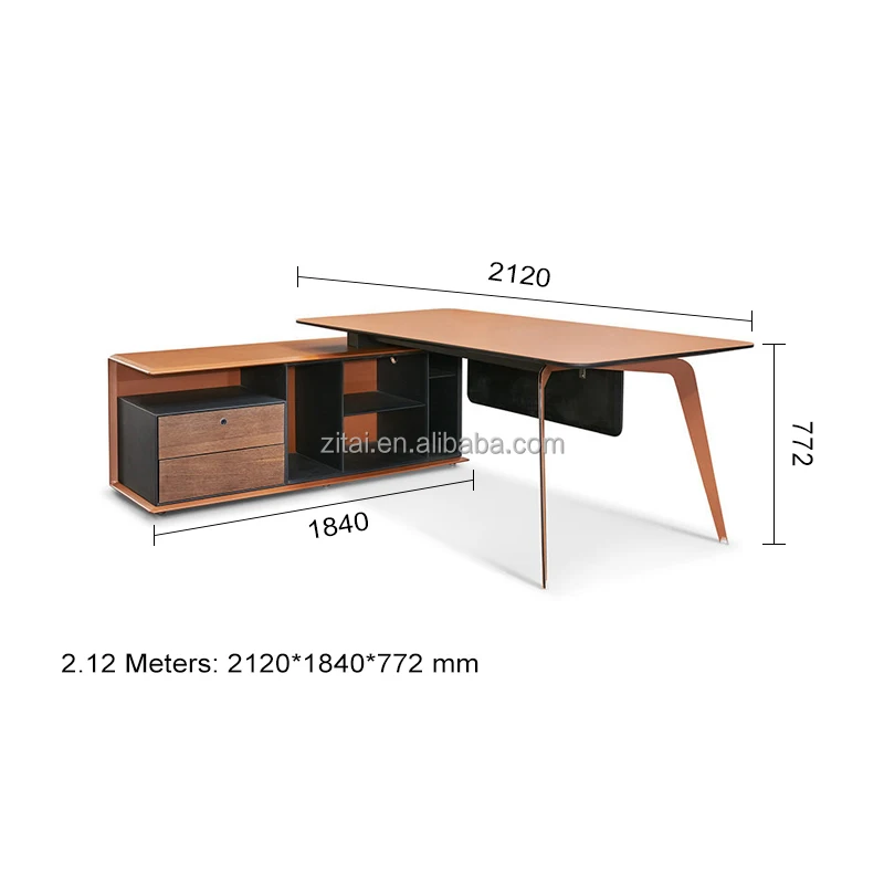 Zitai High Quality Designer Office Furniture Luxury Mdf Office Desk Boss CEO Executive Office Table With Veneer And PU Leather