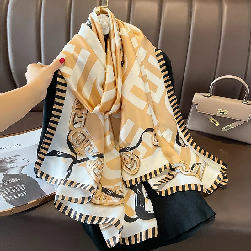 New Fashion Letter Pattern printed satin Scarves Shawls For Muslim Women Silk Hijabs scarf