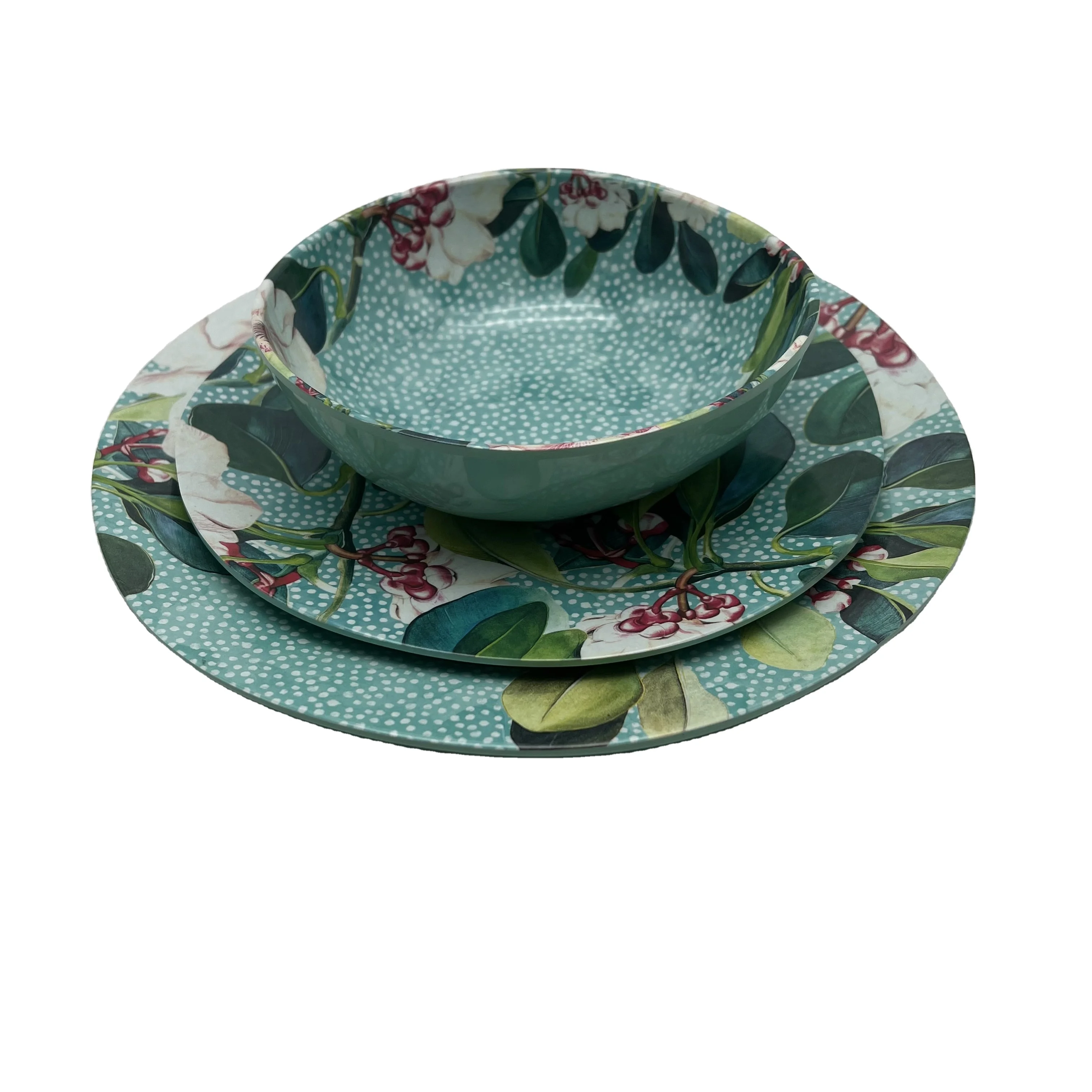 Floral Desgin Melamine Dinnerware Service for 6 Ivory White Floral Pattern Dinner, Soup, Salad Plate, Bowl Set