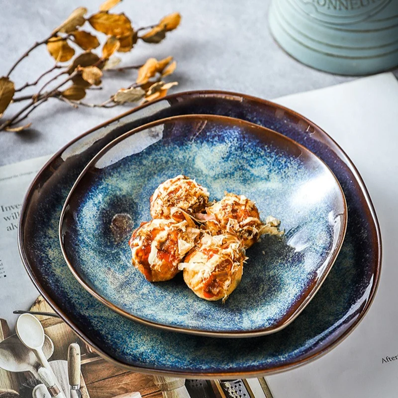 2024 INS Stoneware Chinaware Ceramic Plates Shallow Salad Dishes For Theme Restaurant & Hotel Stackable Irregular Plates Ceramic