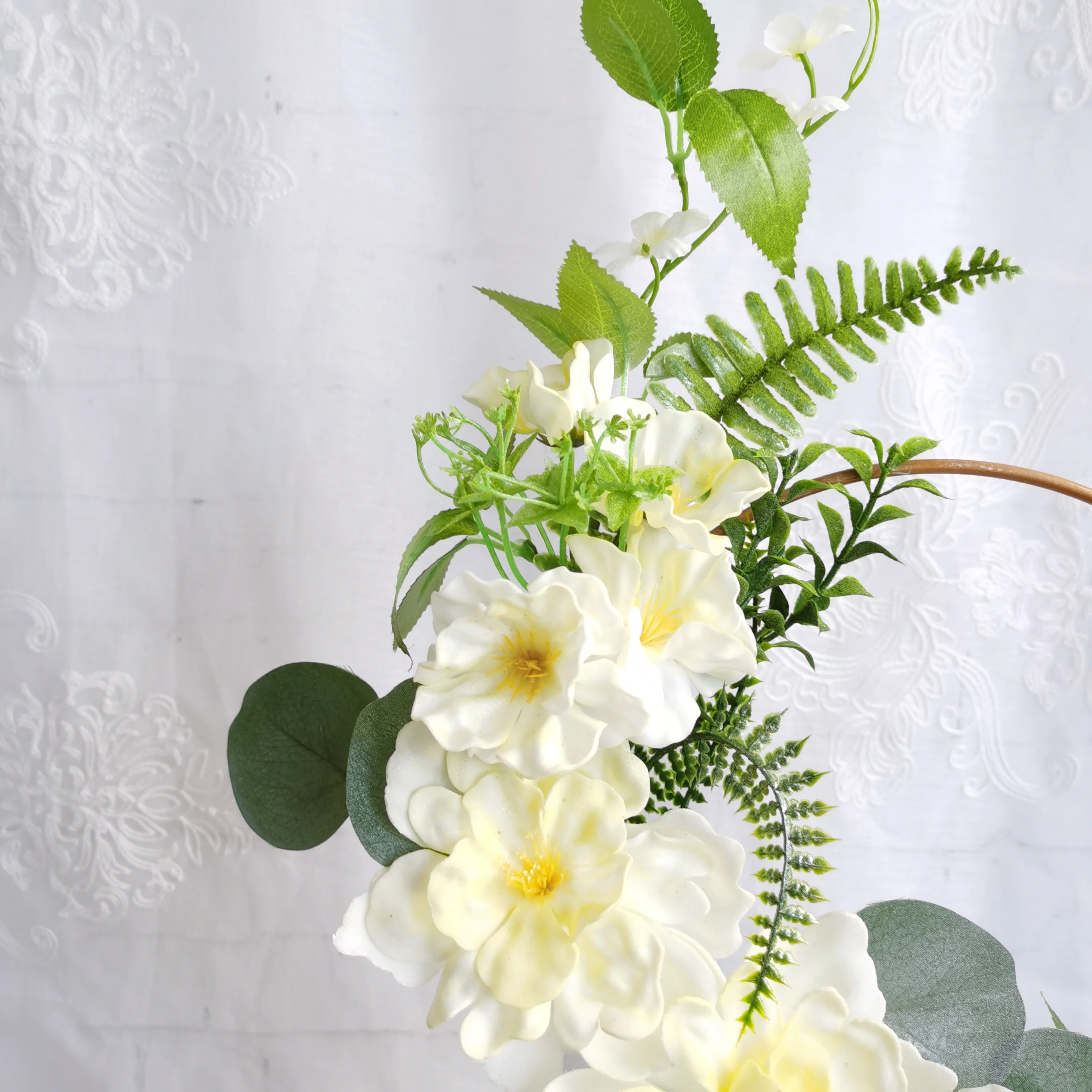 Оптовая продажа, искусственный цветок пиона из пены, металлический обруч, венок 45 см, искусственный белый цветок для украшения стен, свадебный фон