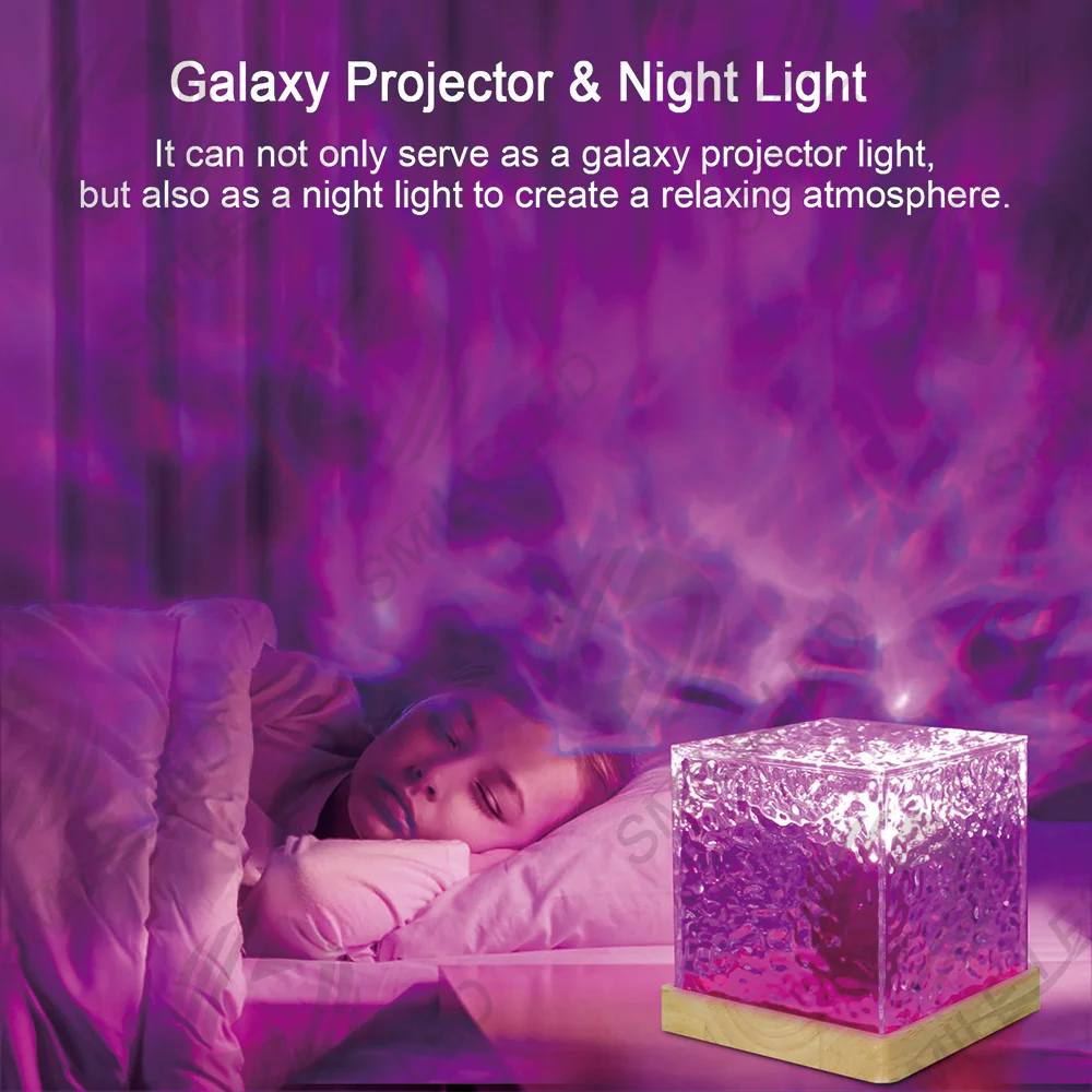 Square LED Crystal Table Lamp Dynamic water ripple Decorations light USB charge Adjustable Romantic Atmosphere lamp