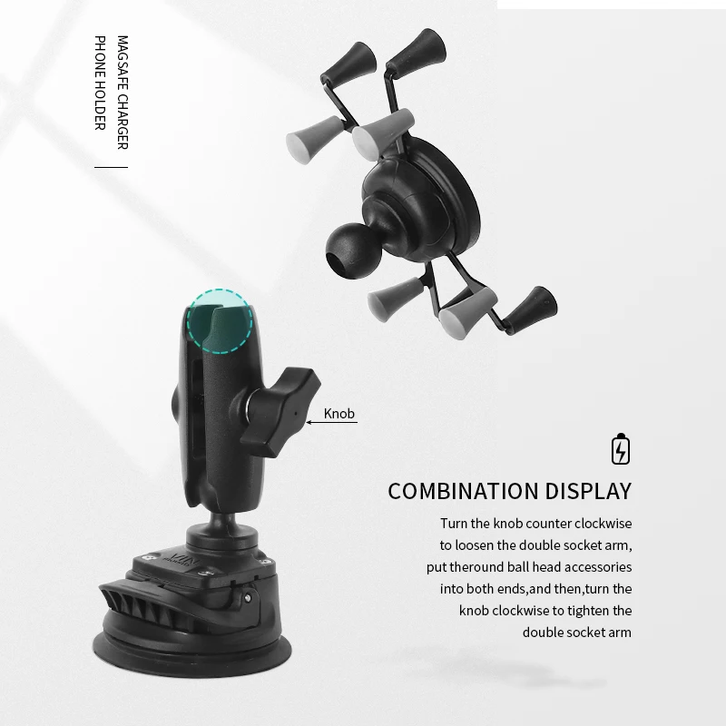 VIN Mounts Triple Suction Cup with X-Grip Iphone Charging Charger Adapter for Dashboard/Glass Phone Mounting for Ram mount