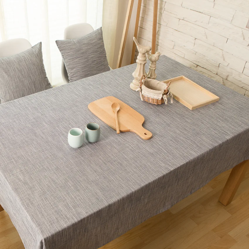 Japanese style simple design light brown linen fabric customized size table cloth for home
