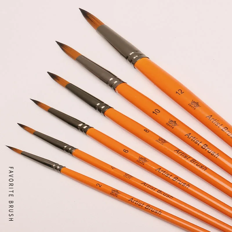 Nylon Paintbrush 6pcs Artist Paint brushes Set For Watercolor Oil Acrylic Gouache Painting Brush Point/Round/Flat/Oblique