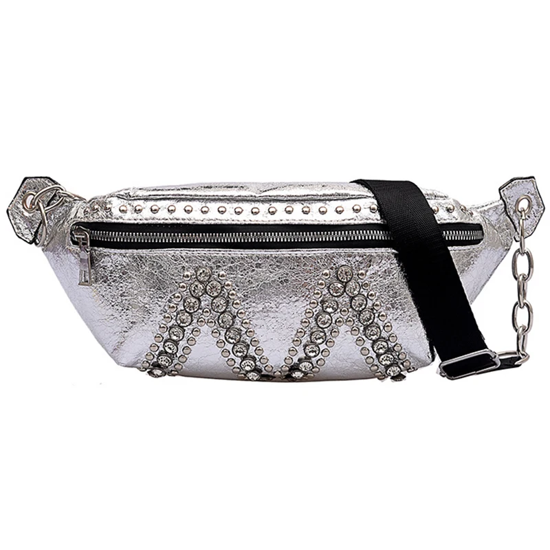 Wholesale Sequin Fashion Cool Women Purses Pu Handbags Crossbody Fanny Packs Leather Waist Pack