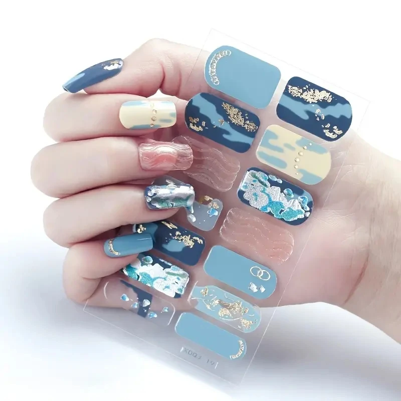 Wholesale Colorful Design Korea Semi-cured Uv Nail Sticker Wraps Pegatinas Para Unas