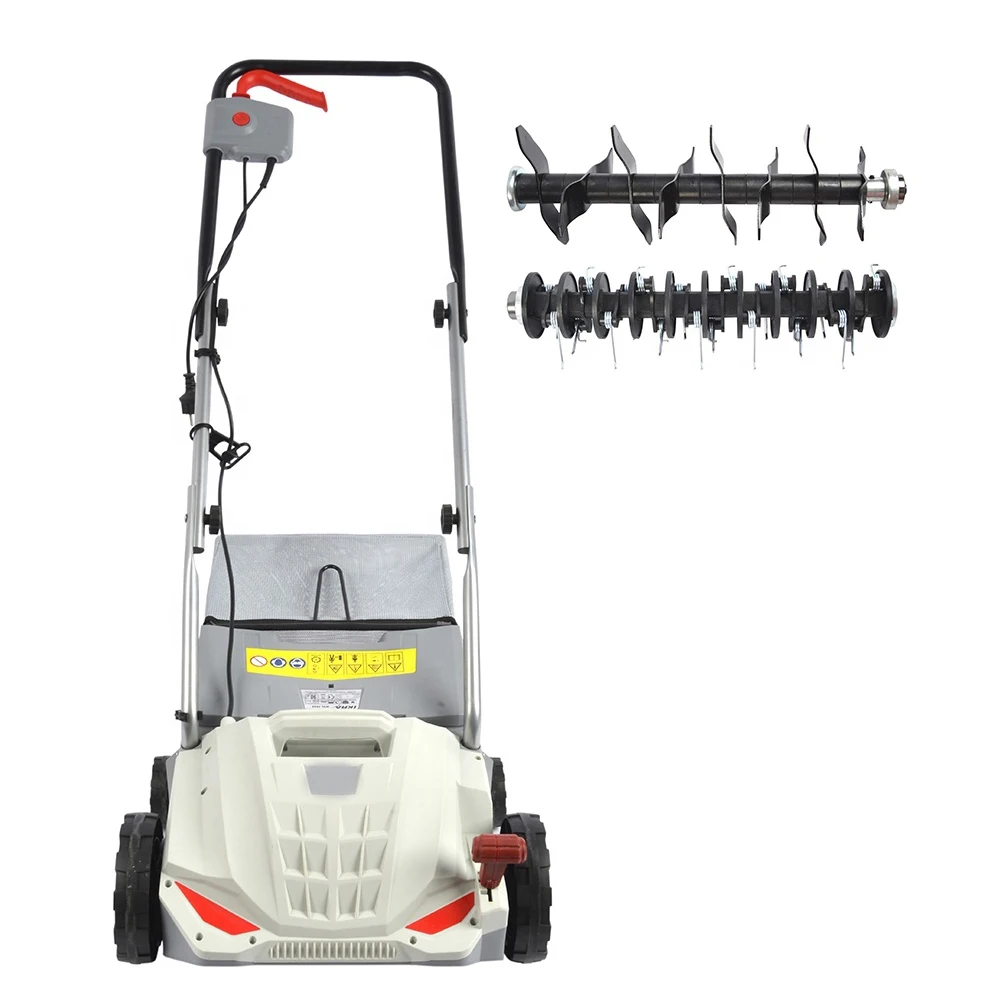 Vertak 1500W electric scarifier machine hand push 16 blades 2 in 1 lawn rake turf scarifier for sale