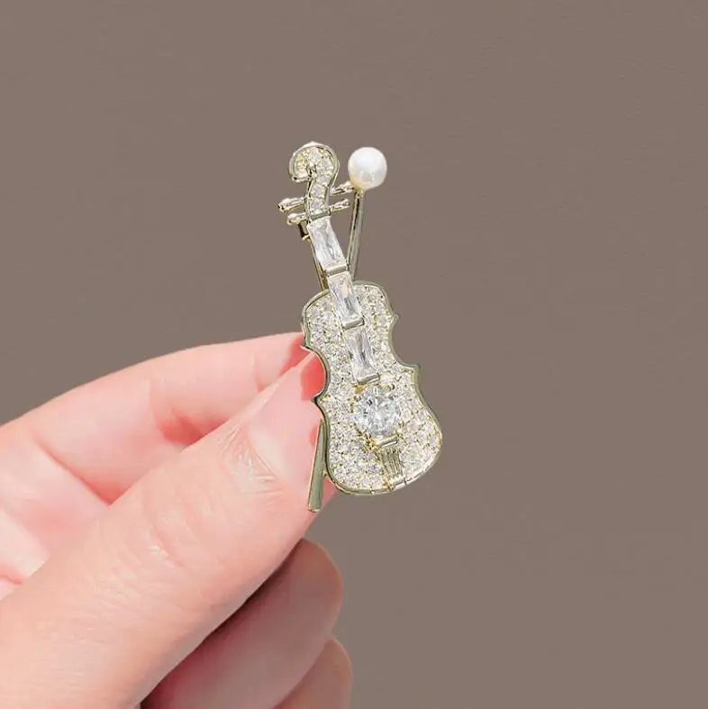 Go Party Valentines Day Gifts Violin Brooches Pins Music Guitar Full Diamond Rhinestone Brooch Corsage Pin Dress Accessories