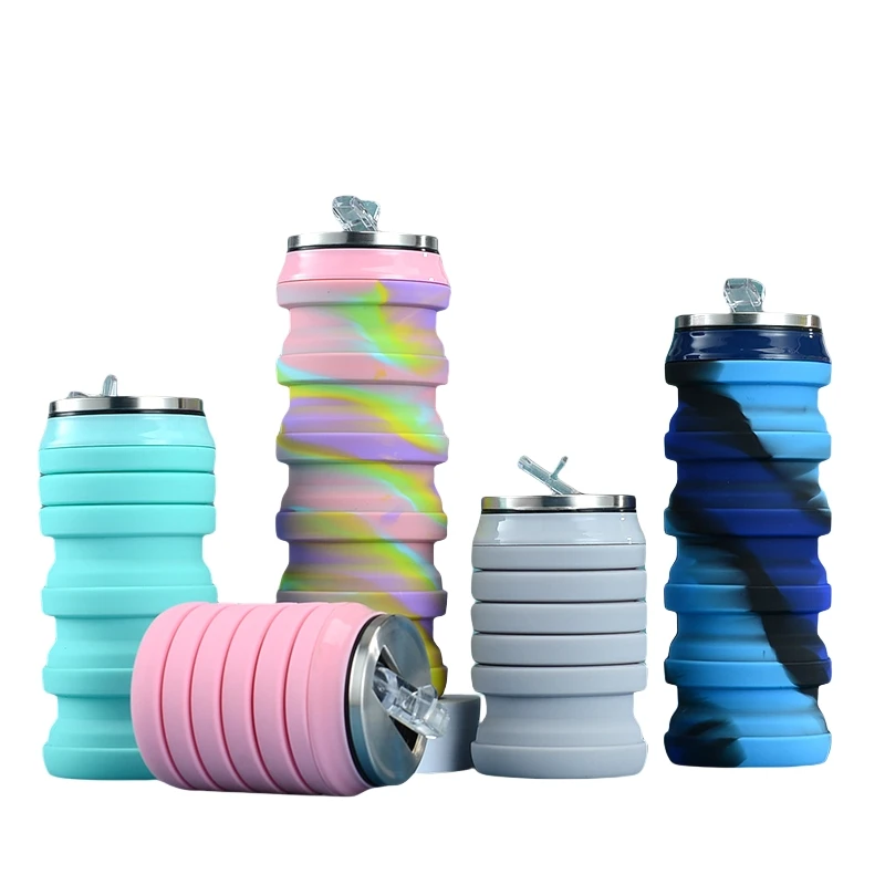 THEONE Wholesale 550ml Bpa Free Custom Foldable Coke Can Reusable Sports Travel Silicone Water Bottle for Sport Gym
