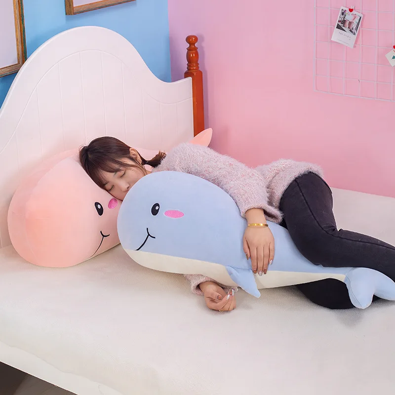 T953 30cm-110cm Soft Pink Blue Grey Ocean Animal Creative Whale Pillow for Sleeping Cute Whale Doll Plush Pillow Toys