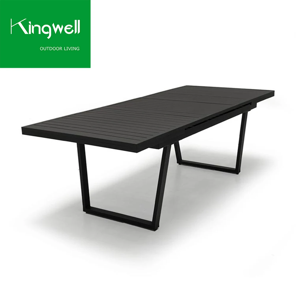 Garden patio furniture balcony waterproof aluminum teak armrest chair dining sets outdoor dinning table and 8 chair set