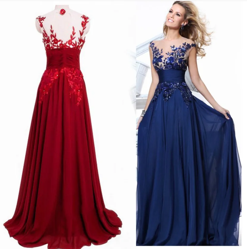 XUYA Simple Gawn Embroidered  Evening Dress Party Red Prom Formal Dress For Women Fancy Evening