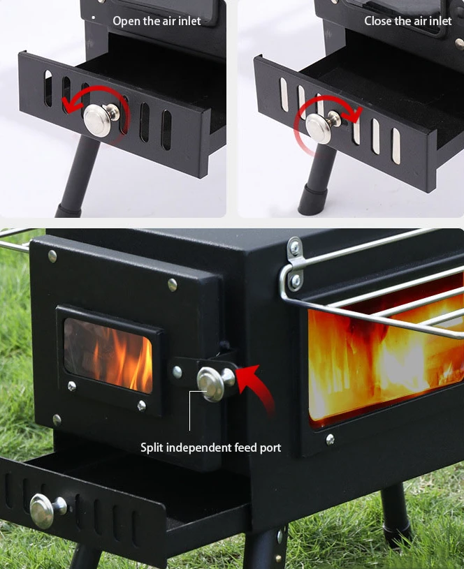 JWQ-002 Outdoor Portable wood stove Camping heater for inside tent Telescopic Folding Heater rocket stove