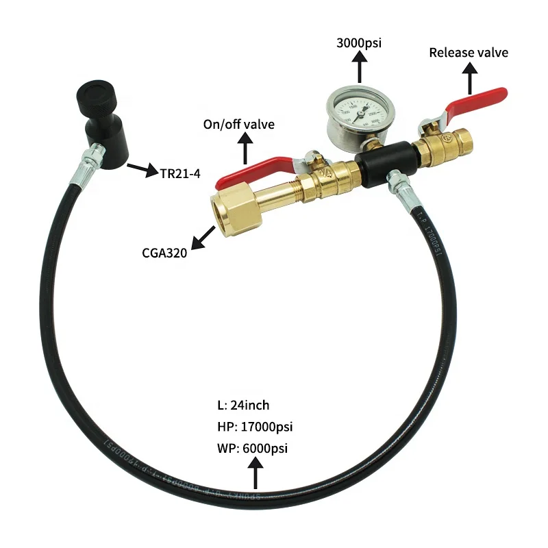 Dual Valve Paintball Co2 Soda Cylinder Connect Big Co2 Tank Refill Station Filling Gas High Pressure Tube Hose