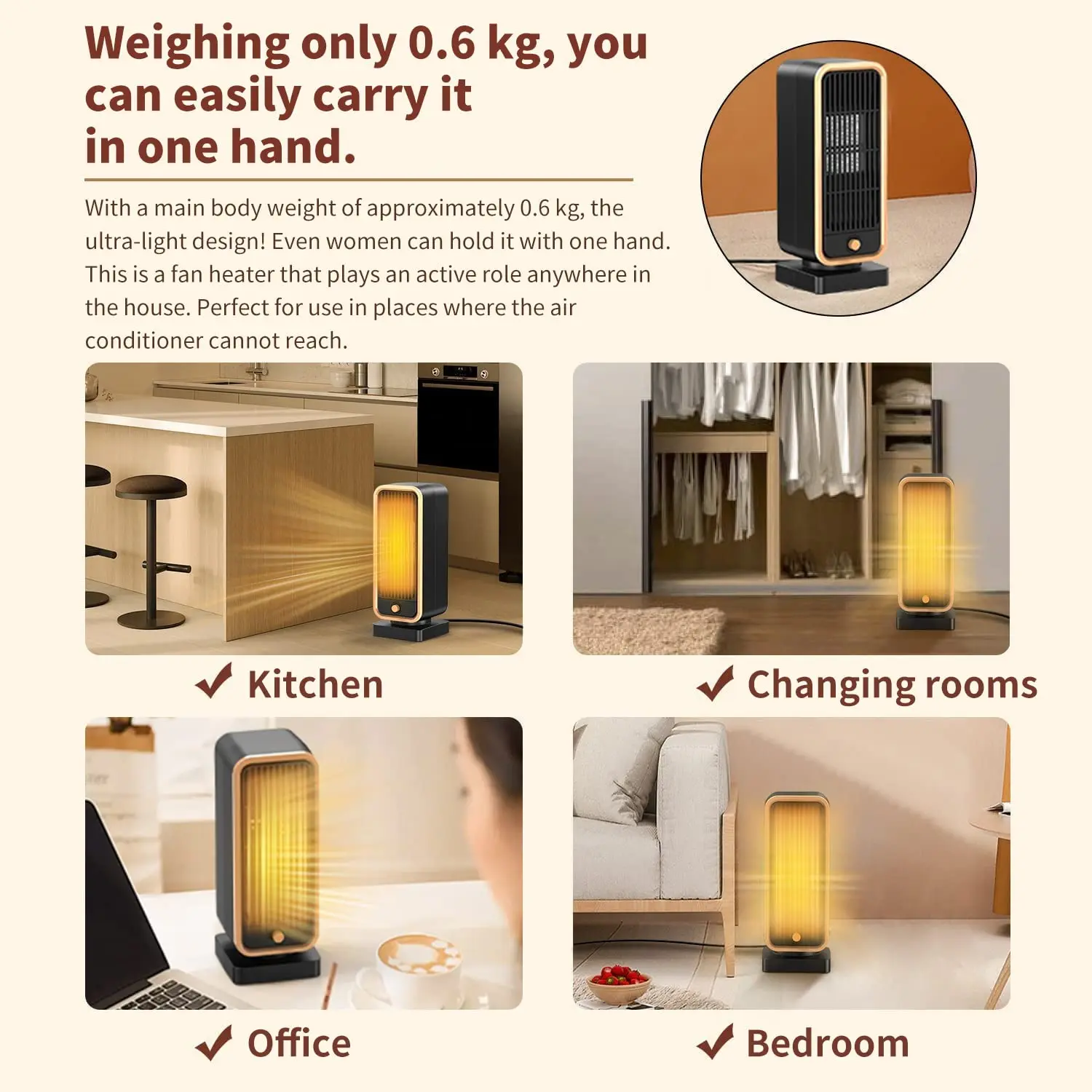 fan heater combo 500W Ceramic PTC Portable Heater Small Space heater For Indoor Use