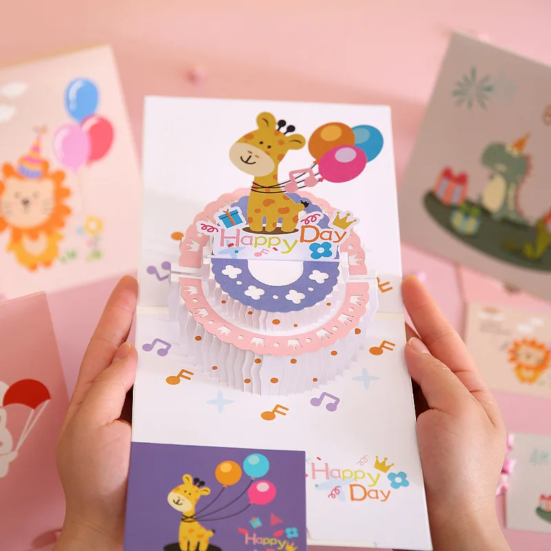 YALONG YLWG10031 Unique Design Hot Sale 3D Pop Up Paper Popup Cute Animal Happy Birthday Party Greeting Gift Cards