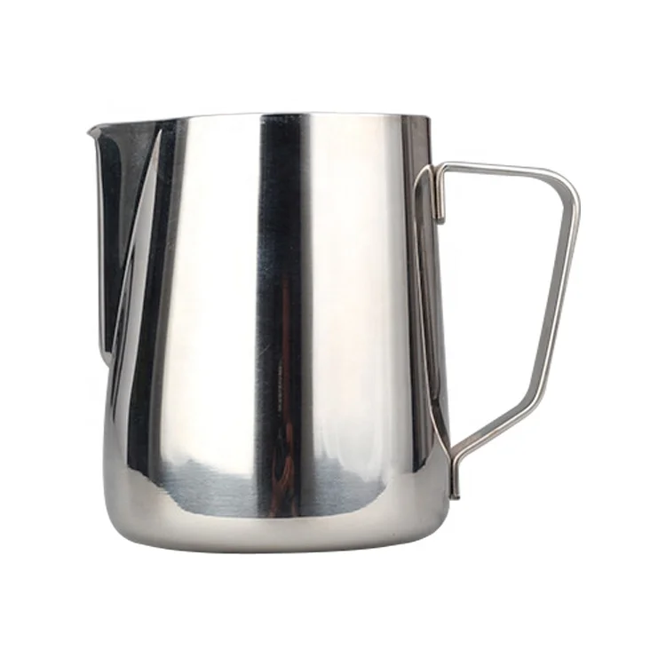 
Stainless Steel Mirror Surface Coffee Latte Art Pot Milk Bubble Mug Cusp Mouth Cup Fancy Embossed Milk Jar 