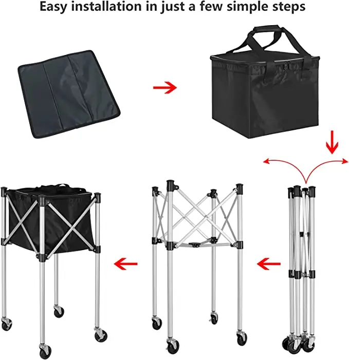 JTC07A High Quality Movable Basketball Pick Up Cart Foldable Football Tennis Ball Basket Tennis Ball Cart With Wheel