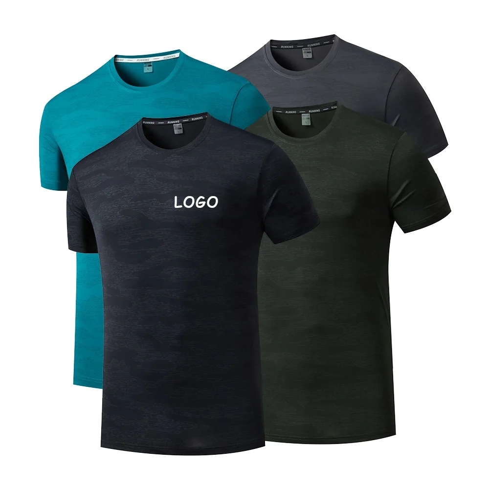 High Quality Breathable Fitness Printing Nylon Plain Round Neck T Shirt Men Short Sleeves Slim Fit Gym Tops