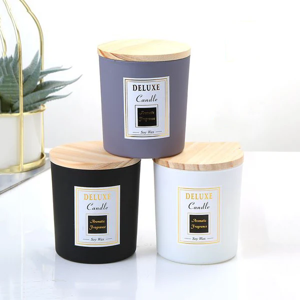 Customized Color Sprayed Glass Candle Jars with Wood  Lid