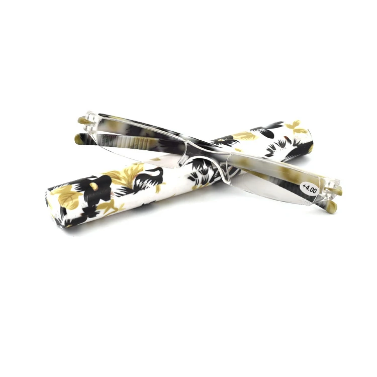 2022 new colorful coating print cover  resin portable mini pen case rimless reading glasses 2.0