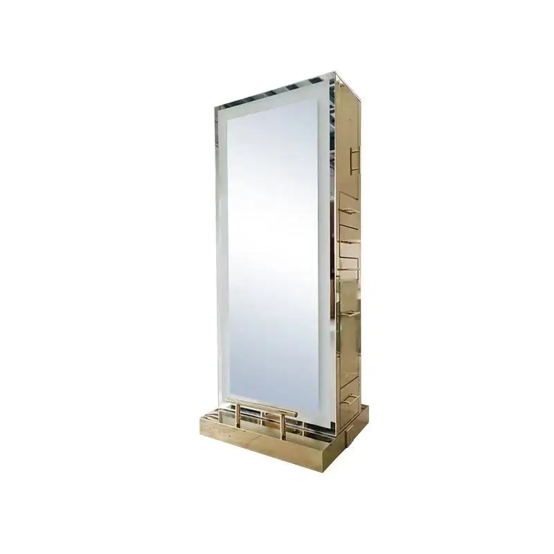 Luxury beauty salon equipment barber station gold stainless steel light smart beauty salon mirrors led salon mirror