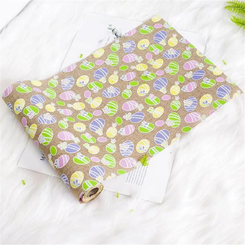 Easter Linen Table Runner Bunny Eggs Burlap Tablecloth Rectangle Table Setting Cover Rabbit Eggs Dresser Scarf for Easter HS1300