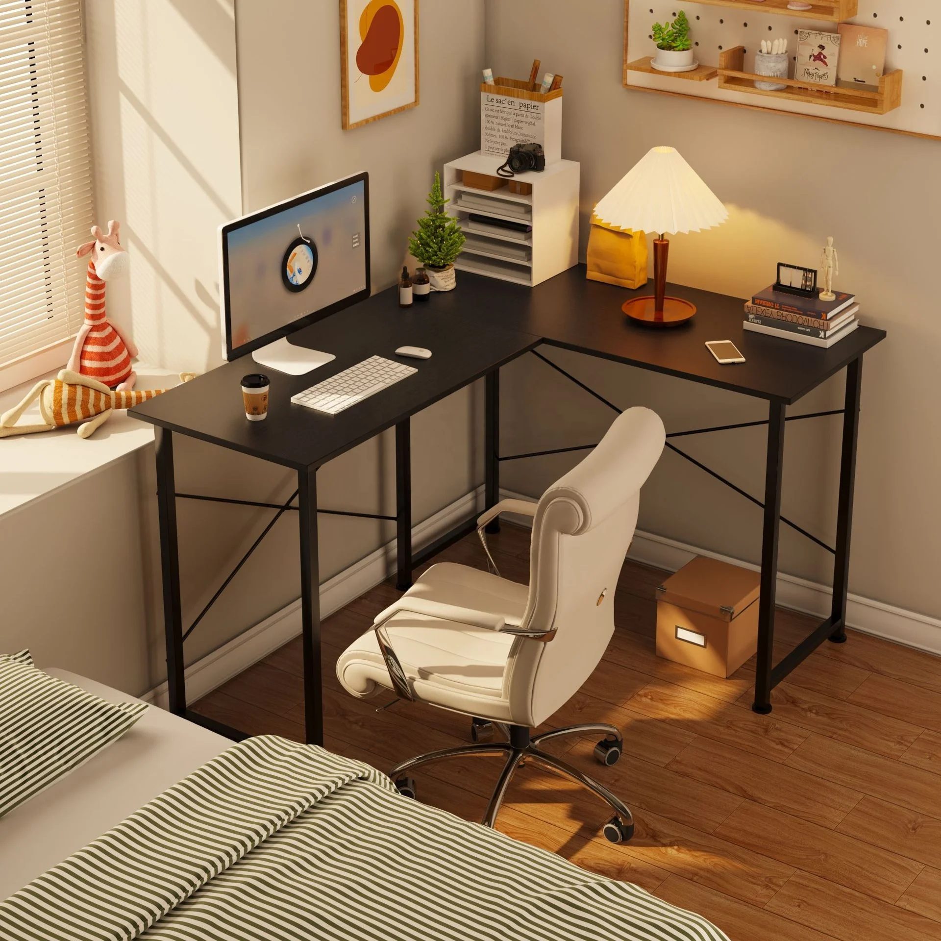 Hot Sale Black L Shape Home Office Corner Computer Desk