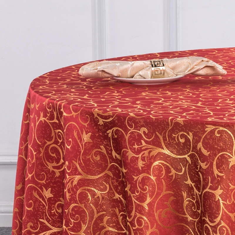 Luxury gold wedding banquet 132 inch round table cloth polyester jacquard customized tablecloth
