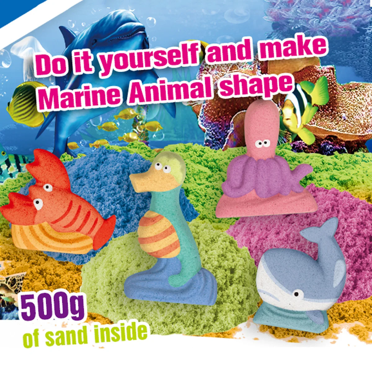 2024 New Mermaid Treasures Play Sand DIY Space Magic Sand With Sea Animals Mould Accessories Sensory Sand Activity Toys for Kids