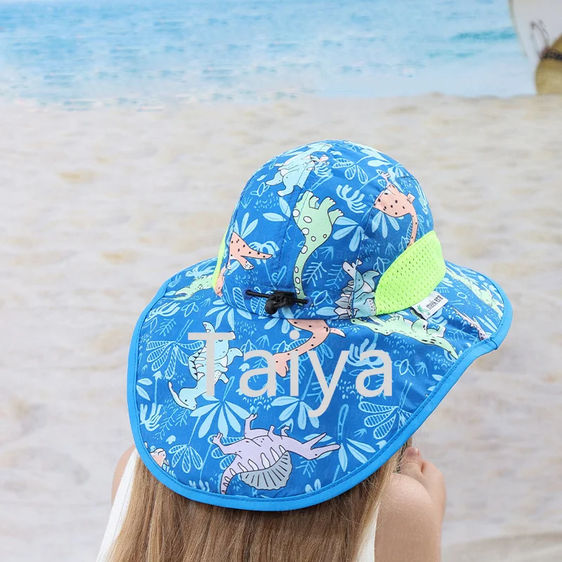 Custom logo Kids Summer Outdoor ventilation Large brim shawl sun protection fisherman hat Uv protection upf50+ baby sun hats