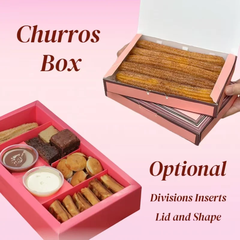 Custom printed food packaging boxes churros box churro gift bags cardboard box with dipping paper inserts cookie container