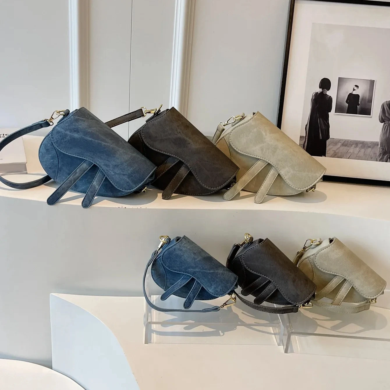 Ladies Handbags New Style Light Blue Jean Hand Bags Cotton Purses Mini Women Saddle Crossbody Bag