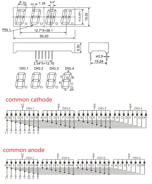 yellow 0.56 inch diamond shape 4 digit 7 segment display 5642-AY