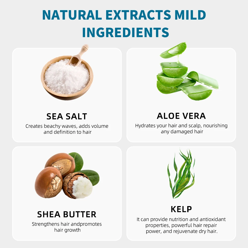 Factory Price OEM Natural Organic Aloe Kelp Coconut Sea Salt Spray For Hair Thickening Texturizing Volumizing Sea Salt Hair Spr