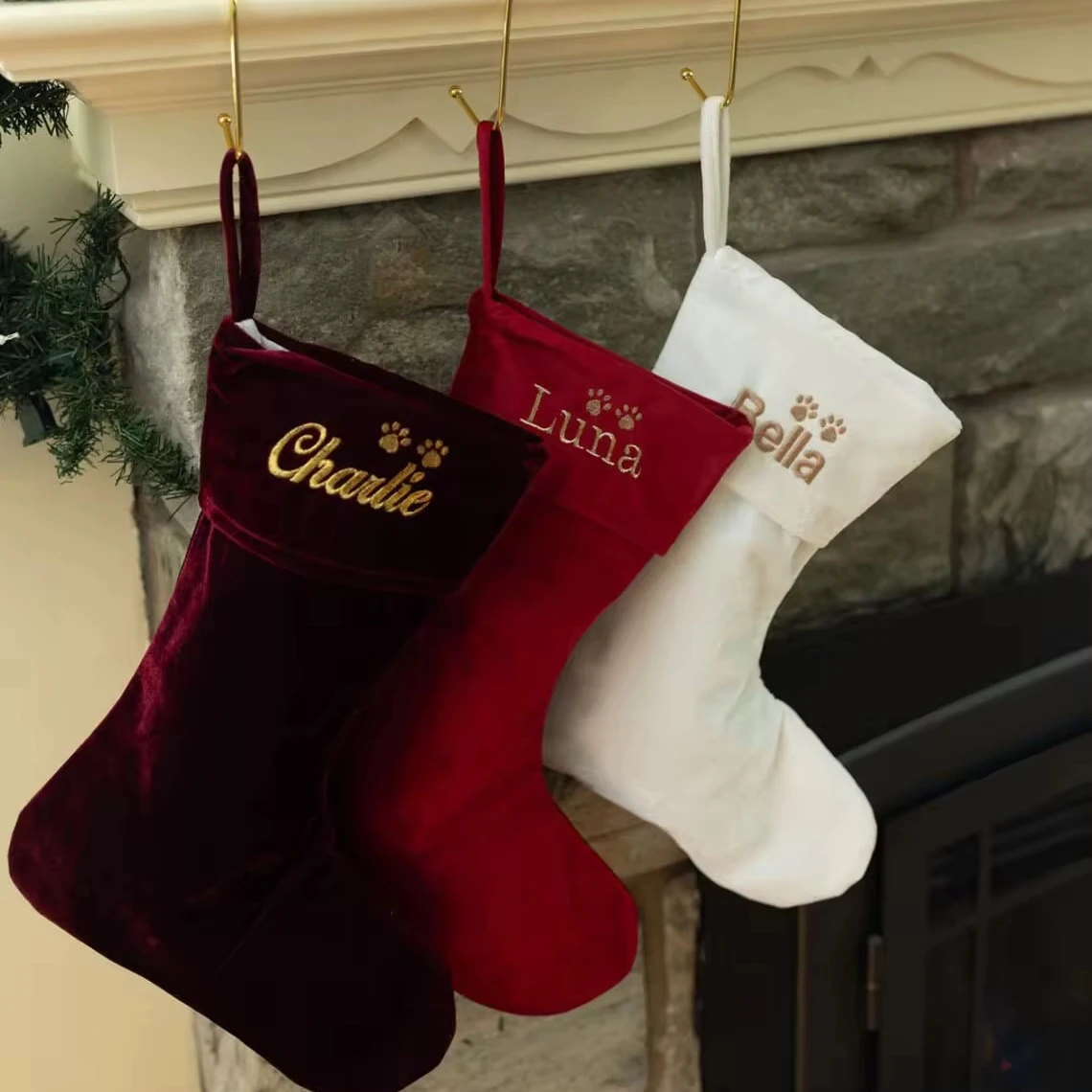 Custom Embroidered Christmas Stockings Personalized Velvet Christmas Stockings Maroon Red Christmas Stocking